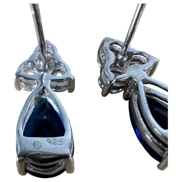 Sterling Silver 925 Blue Gemstone Tear Drop Earrings - Picture 3 of 4